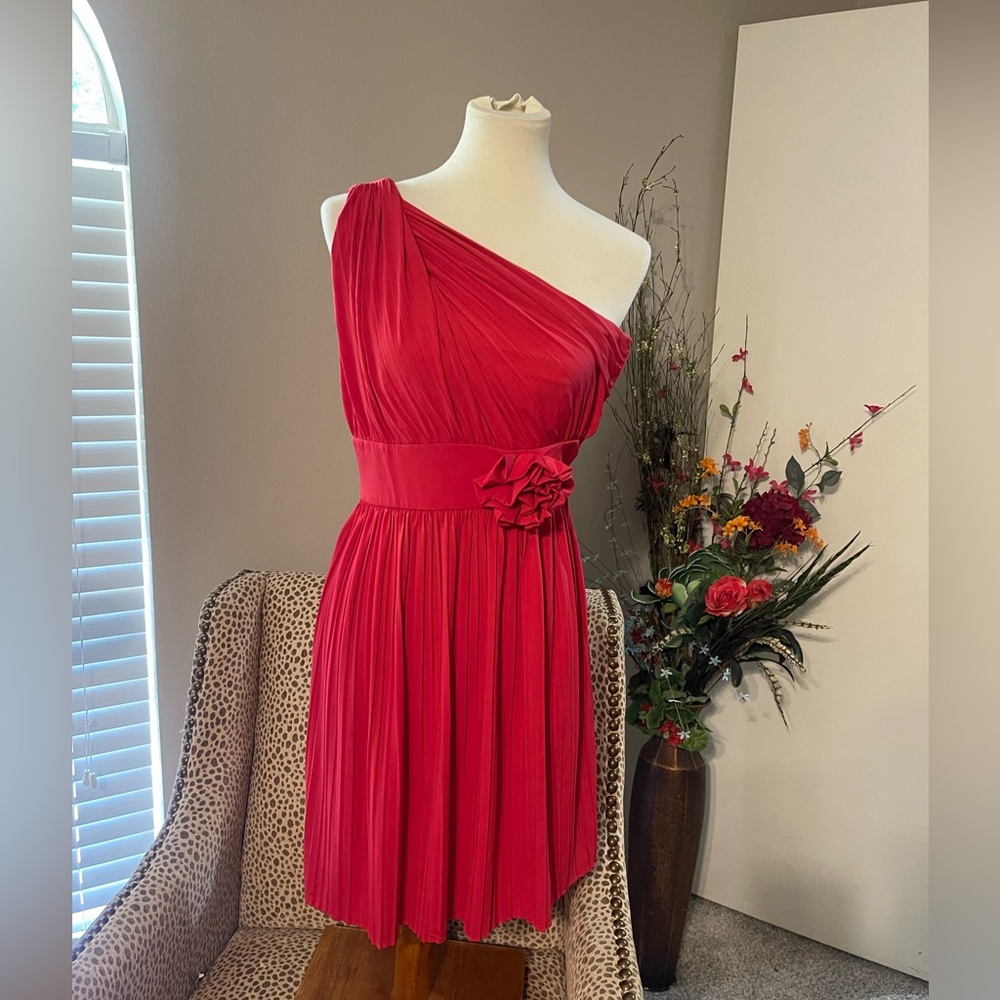 Max and Cleo red knee length size 4 dress with rose detail